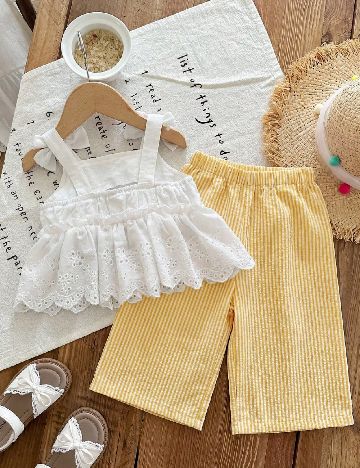 Compleu Shein Kids, galben/alb