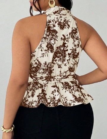 Bluza SHEIN CURVE, maro/alb