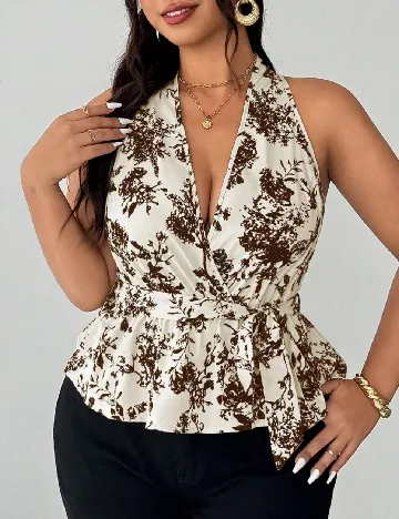 Bluza SHEIN CURVE, maro/alb