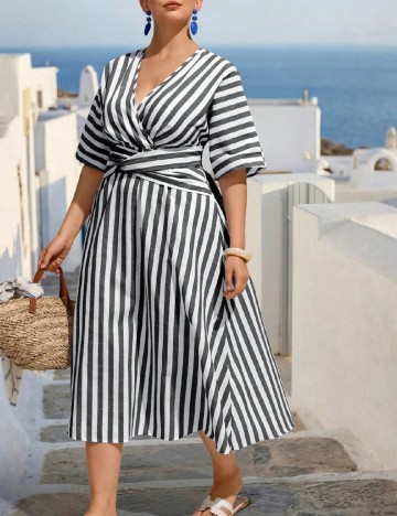 Rochie lunga SHEIN CURVE, alb/gri
