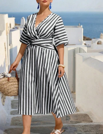 Rochie lunga SHEIN CURVE, alb/gri