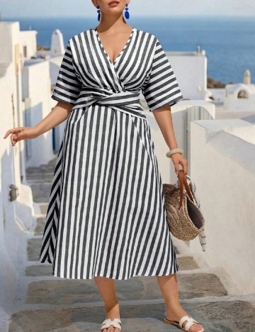 Rochie lunga SHEIN CURVE, alb/gri
