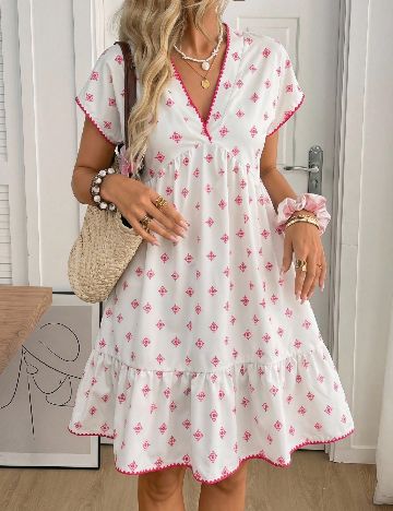 Rochie scurta SHEIN, alb/roz