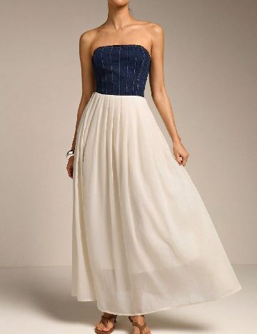 Rochie lunga SHEIN, albastru/ecru