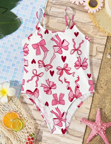 Costum de baie Shein Kids, alb/roz