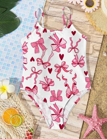 Costum de baie Shein Kids, alb/roz