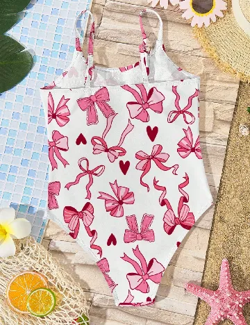 Costum de baie Shein Kids, alb/roz