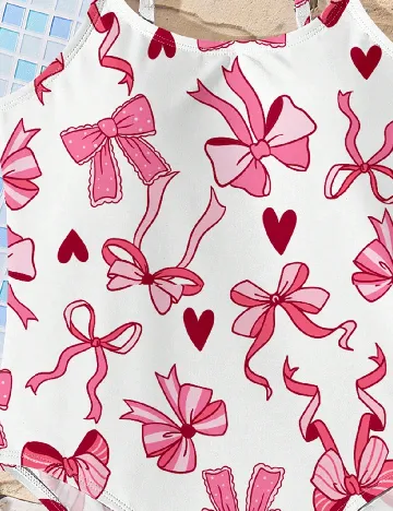 Costum de baie Shein Kids, alb/roz
