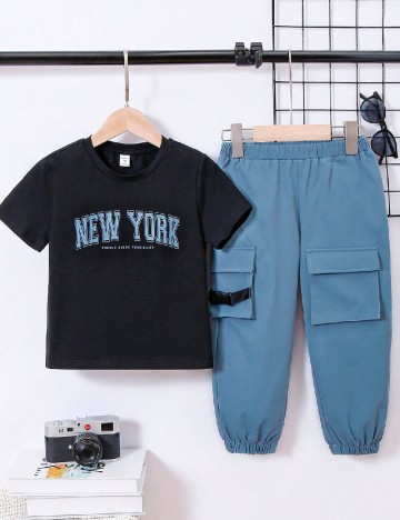 Compleu Shein Kids, albastru/negru