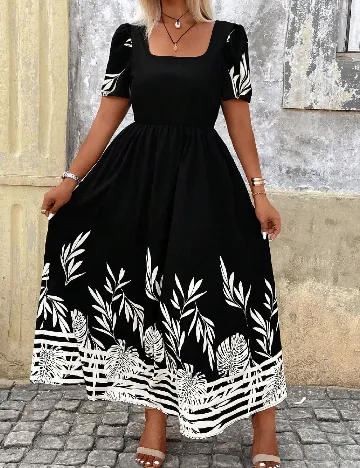 Rochie lunga SHEIN CURVE, negru/alb