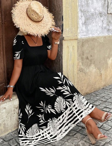 Rochie lunga SHEIN CURVE, negru/alb