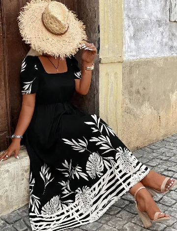 Rochie lunga SHEIN CURVE, negru/alb