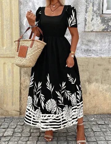 Rochie lunga SHEIN CURVE, negru/alb