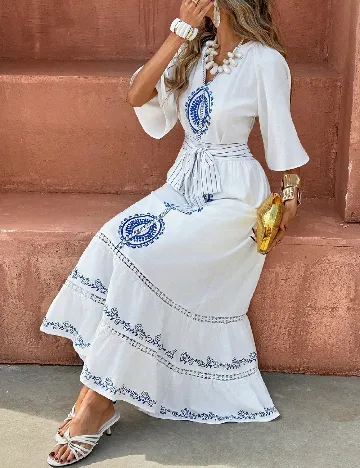 Rochie lunga SHEIN, alb/albastru