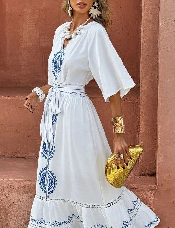 Rochie lunga SHEIN, alb/albastru