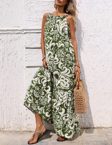 Rochie lunga SHEIN, verde/alb