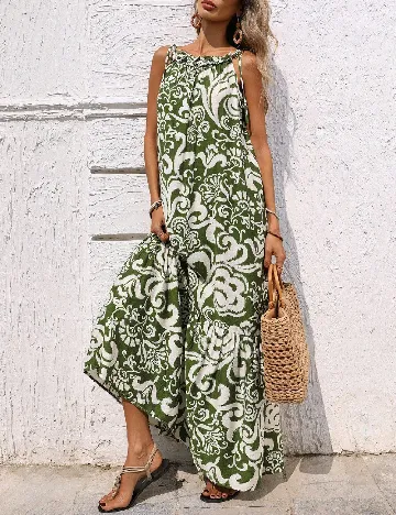 Rochie lunga SHEIN, verde/alb