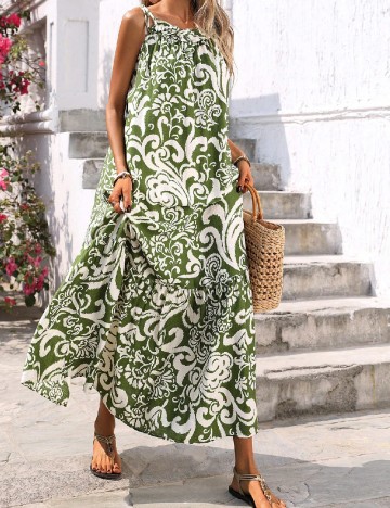 Rochie lunga SHEIN, verde/alb