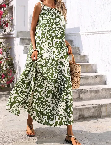 Rochie lunga SHEIN, verde/alb