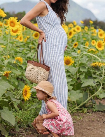 Rochie lunga SHEIN Maternity, albastru/alb