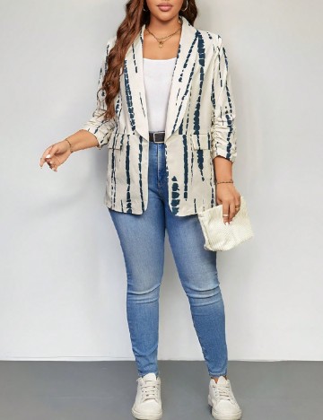 Blazer SHEIN CURVE, ecru/albastru