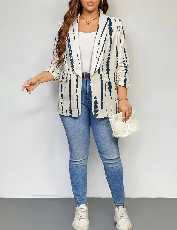 Blazer SHEIN CURVE, ecru/albastru
