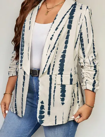 Blazer SHEIN CURVE, ecru/albastru