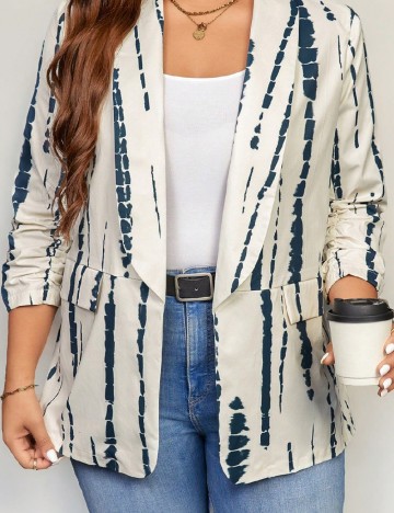 Blazer SHEIN CURVE, ecru/albastru