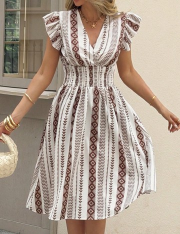 Rochie medie SHEIN, alb/maro