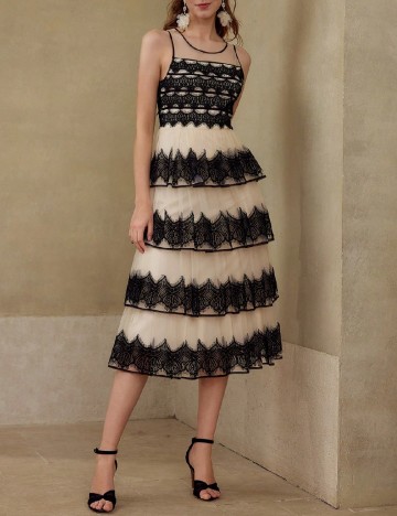 Rochie medie MOTF, crem/negru
