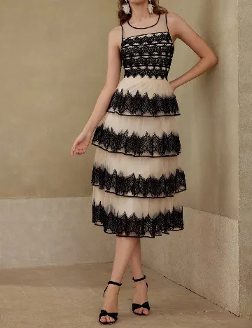 Rochie medie MOTF, crem/negru
