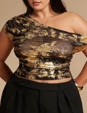 Top SHEIN CURVE, negru/auriu