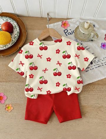 Compleu Shein Kids, rosu/crem