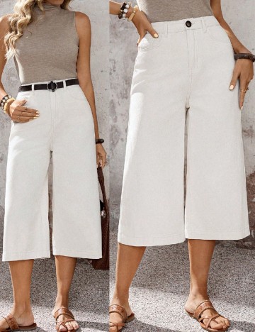 Pantaloni trei sferturi SHEIN, alb