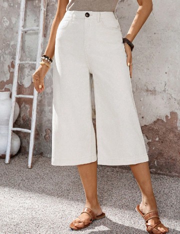 Pantaloni trei sferturi SHEIN, alb
