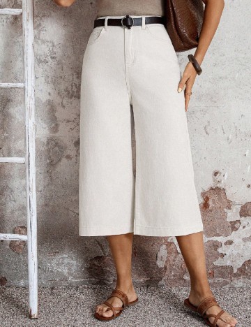 Pantaloni trei sferturi SHEIN, alb