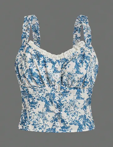 Top SHEIN, albastru/alb