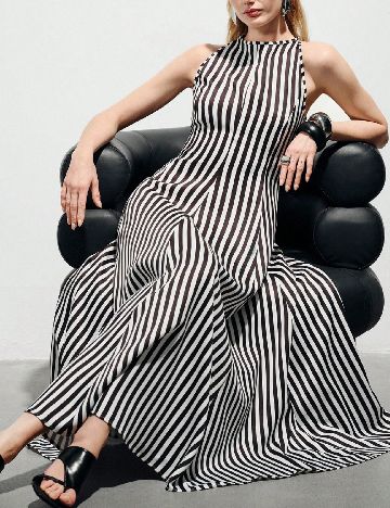 Rochie lunga SHEIN, alb/negru