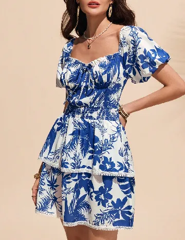 Rochie scurta SHEIN, albastru/alb