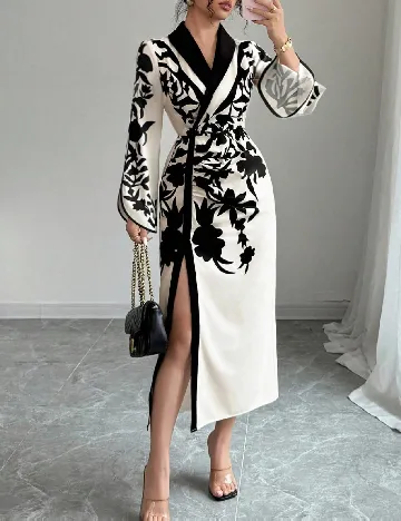 Rochie medie SHEIN, crem/negru