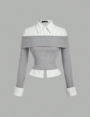 Bluza SHEIN, gri/alb