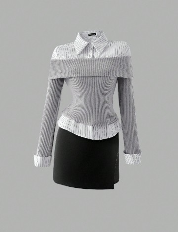 Bluza SHEIN, gri/alb