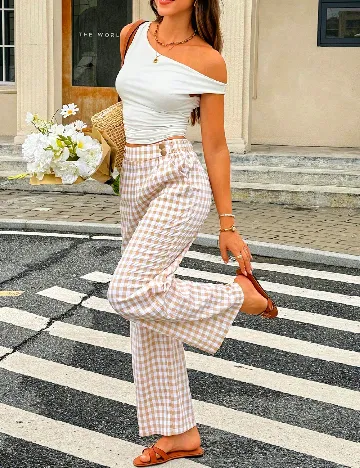 Pantaloni SHEIN, alb/galben