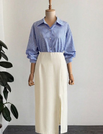 Rochie lunga SHEIN, albastru/crem