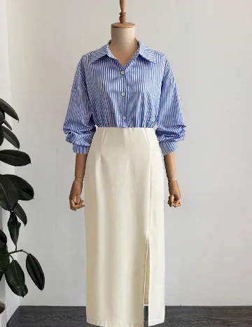Rochie lunga SHEIN, albastru/crem