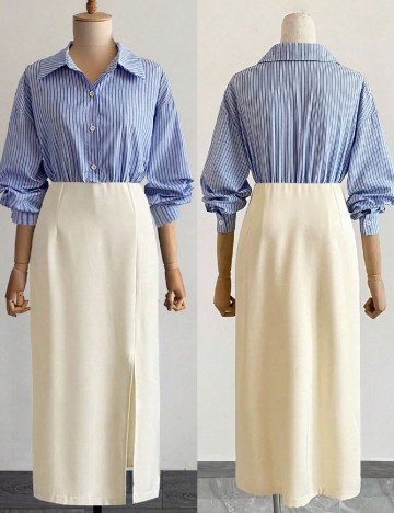 Rochie lunga SHEIN, albastru/crem
