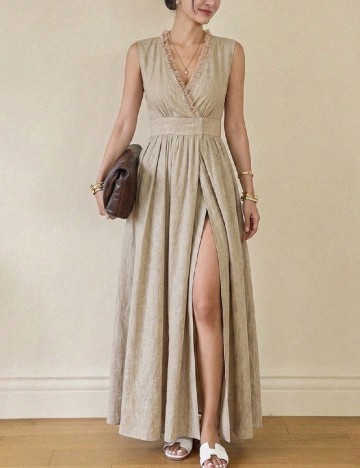 Rochie lunga Dazy, bej