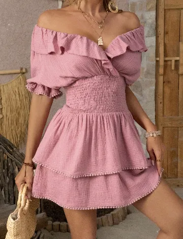 Rochie scurta SHEIN, roz pudra inchis