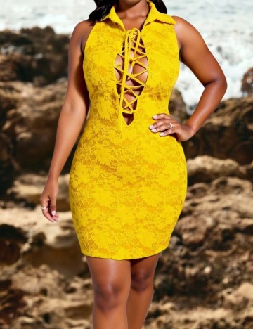 Rochie scurta SHEIN CURVE, galben
