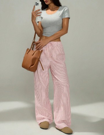 Pantaloni SHEIN CURVE, roz/alb
